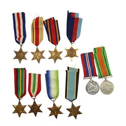 WWII British medals, comprising War medal, Defence medal, 1939-1945 Star, Burma Star, Atlantic Star, France and Germany Star, Italy Star, Pacific Star