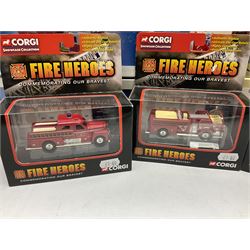 Corgi - eleven fire-fighting vehicles comprising limited edition 54706 E1 Side Mount Washington DC and 54902 E1 75ft Ladder Duncan Fire Department; 97392 Simon/Dennis Hydraulic Platform; 97361 AEC Turntable Ladder;  and seven 'Fire Heroes'; all boxed (11)
