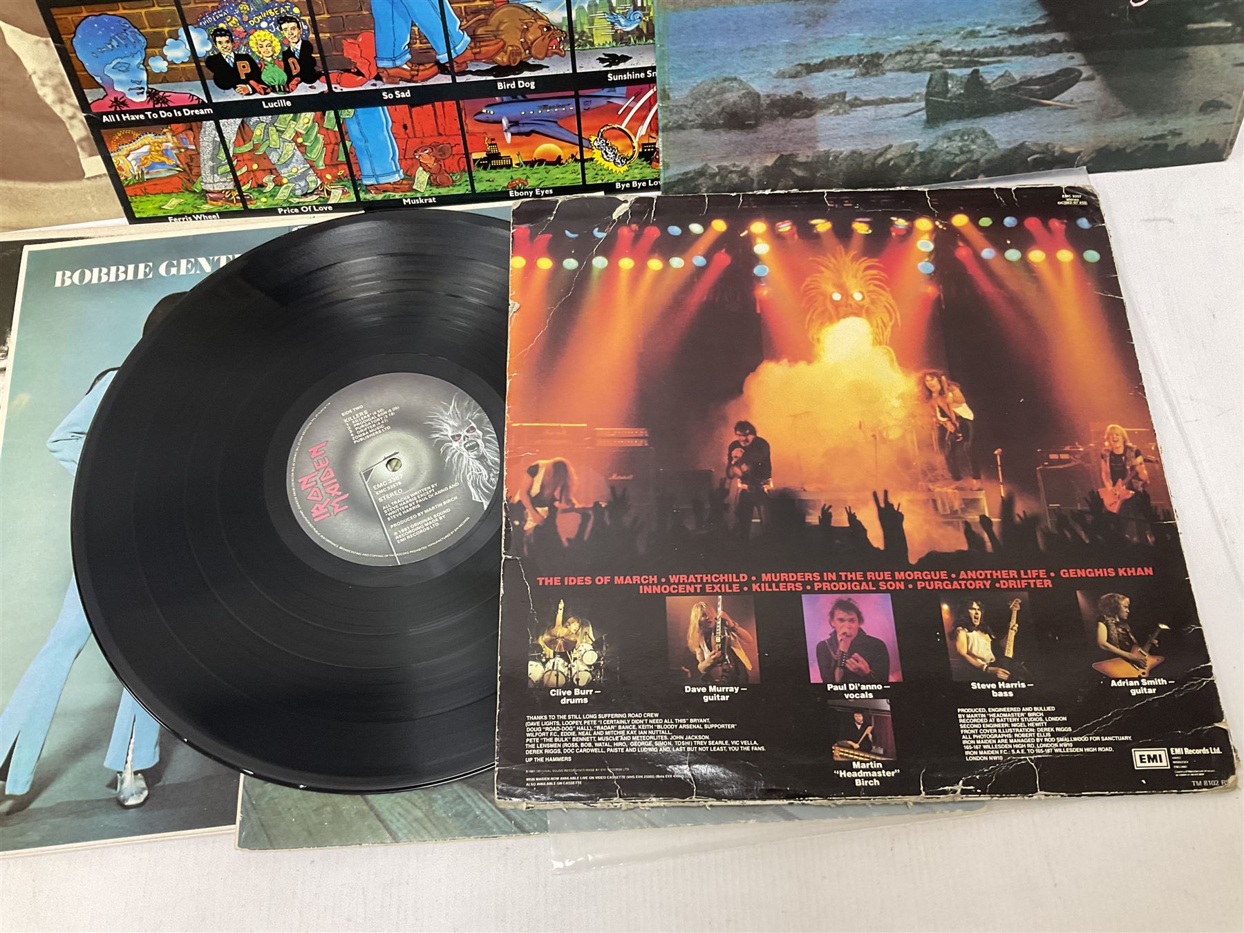 Vinyl LP records including Iron Maiden Killers, Leonard Cohen, Billy Joel, Demis Roussos etc