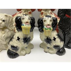 Two Pairs of Staffordshire style dogs, together with three other examples, largest example H27cm