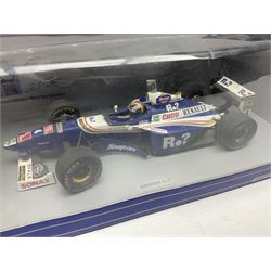 Three Paul's Model Art 1:18 scale die-cast racing cars - Grand Prix Williams Renault FW16 D. Hill; Heinz-Harald Frentzen Edition Sauber Ford C15; and Grand Prix '93 Williams Renault FW15 Damon Hill; together with Heinz-Harald Frentzen Edition Williams Renault 1997; all boxed (4)