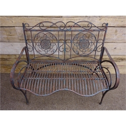 Distressed metal bench H98cm, W110cm, D67cm (dark colour)