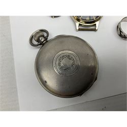 Four wristwatches including Seiko automatic, Sekonda, Timex and Ingersoll, silver Acme Lever pocket watch by H Samuel, 9ct gold keepers ring, silver and 9ct gold paste stone set cluster ring, silver and stone set silver jewellery and other vintage jewellery