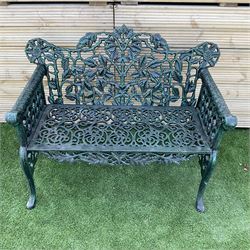 Victorian design heavy cast iron garden bench, ornate shaped back with rope twist and ramshead arms H88cm, W100cm - THIS LOT IS TO BE COLLECTED BY APPOINTMENT FROM DUGGLEBY STORAGE, GREAT HILL, EASTFIELD, SCARBOROUGH, YO11 3TX