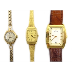  Crusader ladies 9ct gold bracelet wristwatch, Raymond Weil gold-plated wristwatch and a Rotary wristwatch  