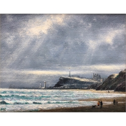 Jack Rigg (British 1927-): On the Beach at Upgang Whitby, oil on board signed 19cm x 24cm