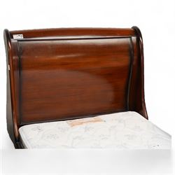 Barker & Stonehouse - mahogany 3' sleigh bed with mattress, scrolled panelled headboard, lower moulded edge on bracket feet