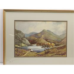 Cecil Thomas Hodgkinson (British 1895-1979): Serene Loch Landscapes, pair watercolours signed 33cm x 48cm; English School (19th/20th century): Waterfalls, pair watercolours unsigned 33cm x 48cm (4)