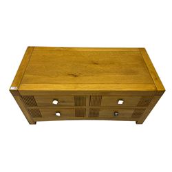 Rectangular oak coffee table, fitted with four through drawers