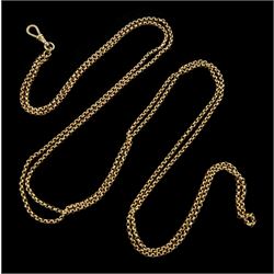 Early 20th century 9ct rose gold faceted belcher link guard / chain necklace necklace, with gold-plated clip
