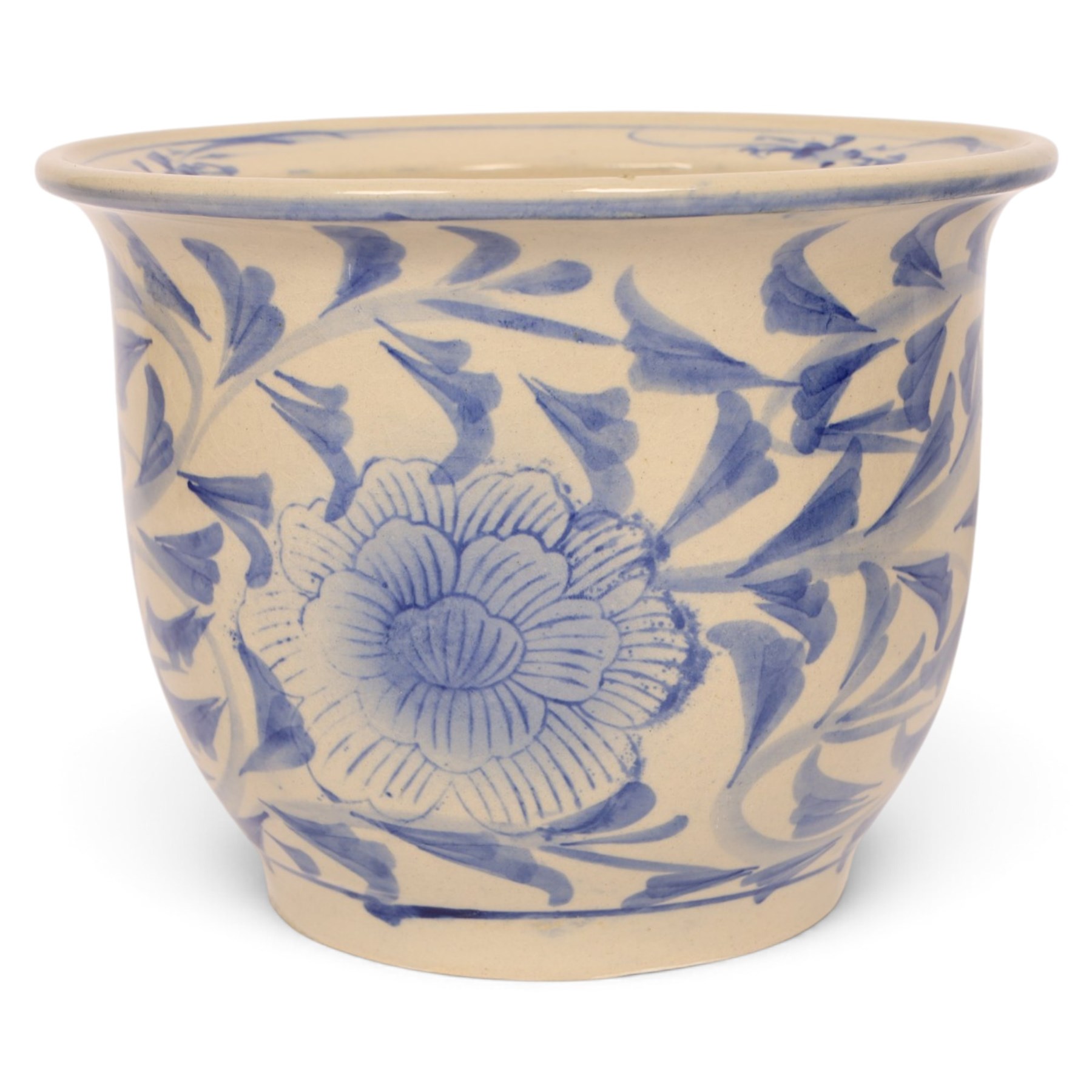 Graduating pair of jardinieres, decorated with peonies amongst foliage, largest H25cm, D32cm 