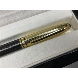 Wooden writing box together with two brass seals, Cabouchon ballpoint pen in box and a twenty eight years calendar 