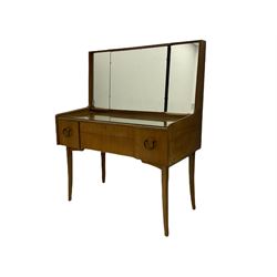 Retro sapele mahogany dressing table with sliding mirror compartments, and matching tallboy