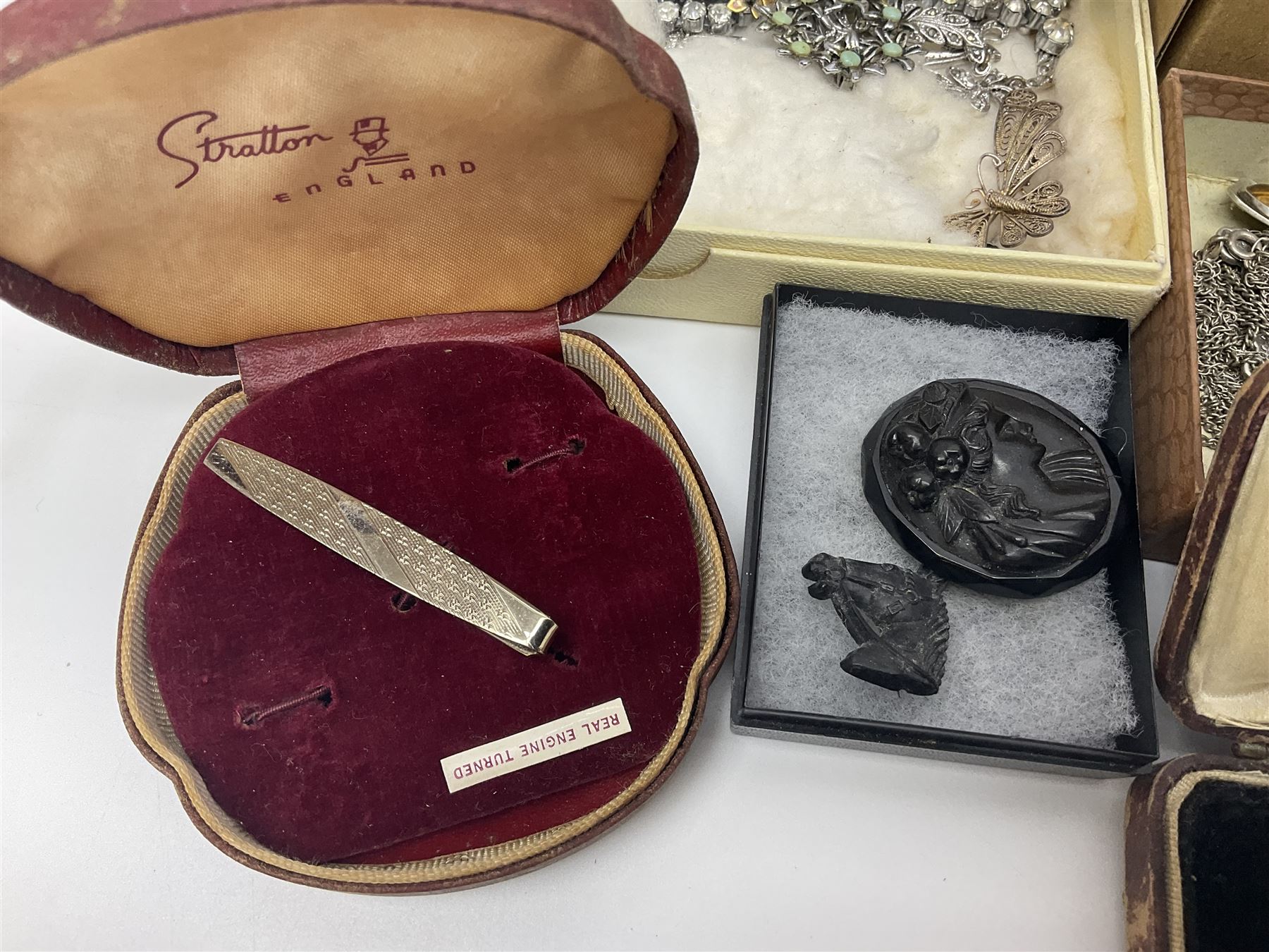 Silver jewellery including St Johns Ambulance medal, tiger's eye necklace, identity bracelet, etc, together with Festival of Britain powder compact, Ippag dice lighter, Win International lighter, Victorian and later costume jewellery and wristwatches