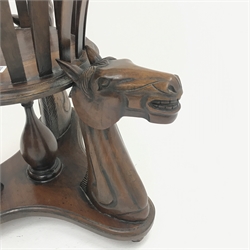  Empire style mahogany planter on three carved horse heads, W53cm, H69cm  
