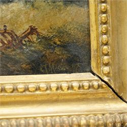 Claude Thomas Stanfield Moore (British 1853-1901): 'Fast on the Rocks off Dunstanborough (Dunstanburgh) Castle' - Northumberland, oil on board signed, signed titled and dated 1876 verso 17cm x 35cm