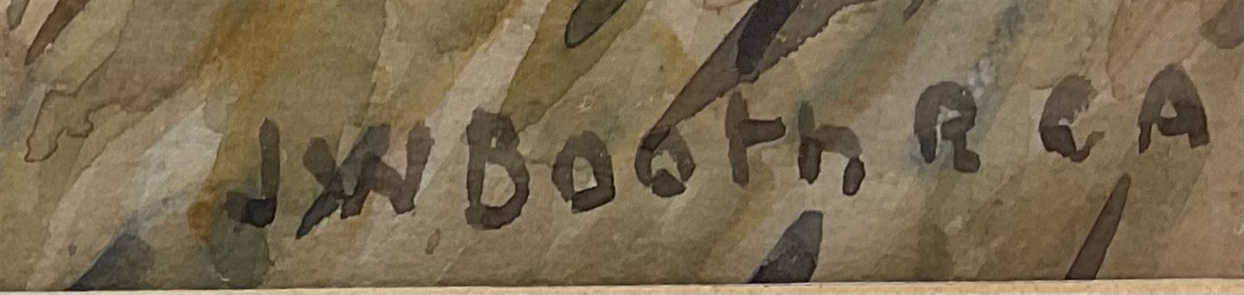 James William Booth (Staithes Group 1867-1953): Haymaking, watercolour signed 29cm x 45cm