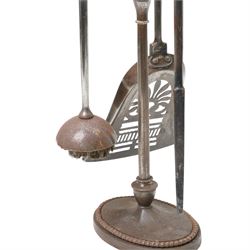 Two 19th century fireside companion sets, one four piece and one three piece, the stand and irons with etched foliate motifs, larger H74cm (2)
Provenance: Kirkham Hall