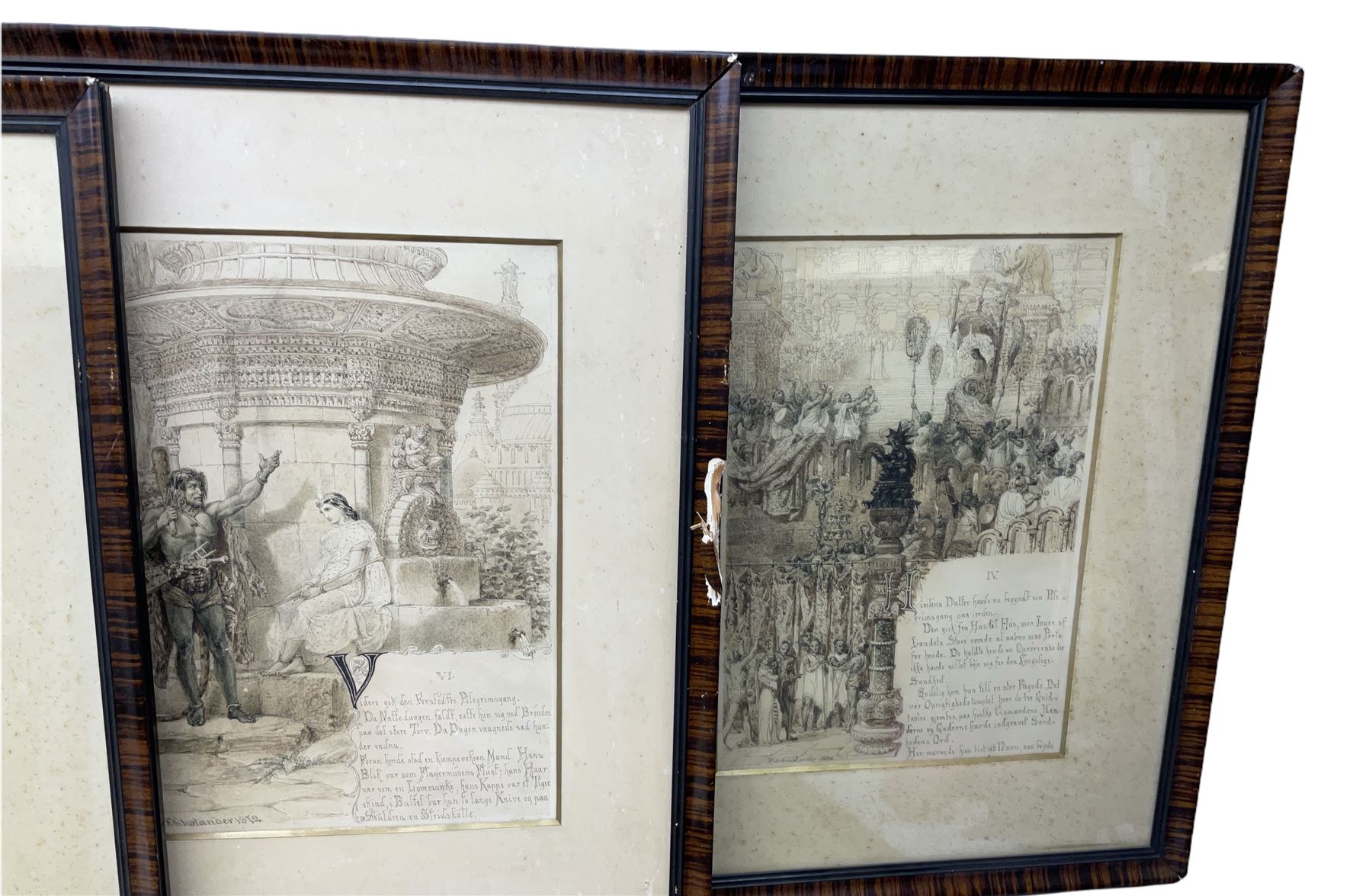 Frederik Vilhelm Scholander (Sweedish 1816-1881): 'The Pilgrimage of Truth', set of ten pen ink and monochrome wash original illustrated book plates signed and dated 1872, 36cm x 25cm (10 one lacking frame)