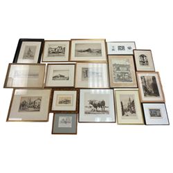 Collection of etchings, artists including Frank Short, Malcolm Osbourne, Anne Hayward (wood engravings), Leonard Russell Squirrell, Grainger Smith, Thomas Riley, Simon Bull, Douglas Ian Smart, Rembrandt (restrike), Kenneth Holmes, William Walcot, Henry Rushbury, etc (16)