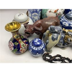 Collection of oriental ceramics, including ginger jars, vase, foo dog etc, together with other collectables