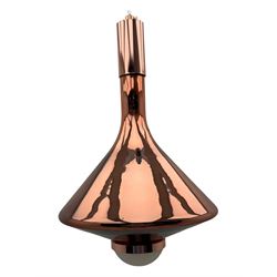 Collection of vintage and modern light fixtures, including copper pendant light, brass five-arm chandelier, hanging lantern and two small chandeliers with hanging faceted droplets (6)