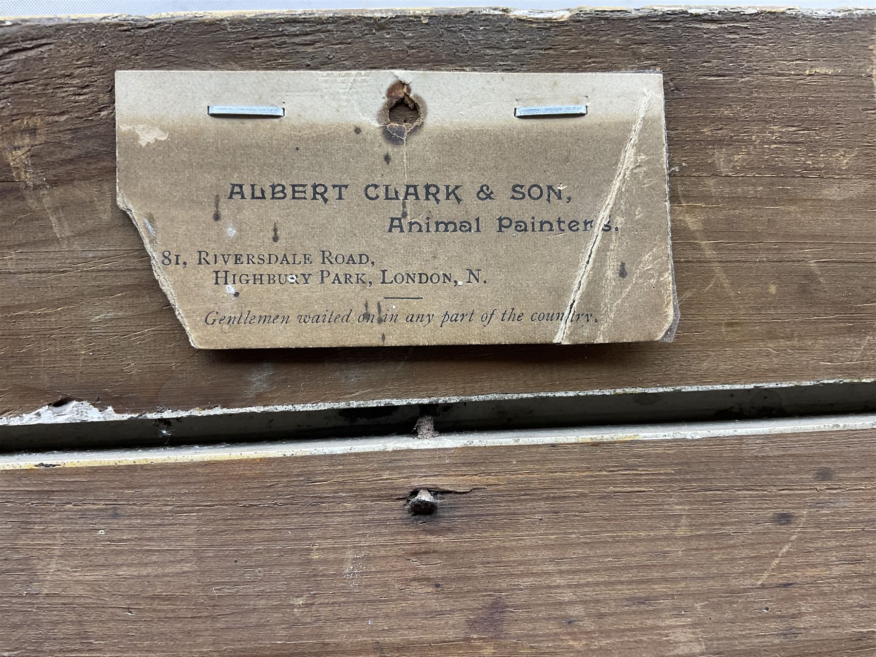 Albert Clark Snr. (British 1821-1909) and Albert James Clark (fl.1890-1943): 'Royal Sandy' Portrait of a Shire Horse in Landscape, oil on canvas signed  'Albert Clark and Son' and dated 1895, original artist's visiting card verso 50cm x 60cm