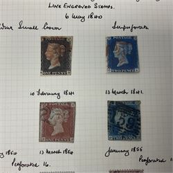 Mostly Great British Queen Victoria and later stamps, including penny black with red MX cancel, 1840 two pence blue with red MX cancel, imperf penny red with black MX cancel, perf penny reds, various Queen Victoria surface printed issues, King Edward VII two shillings sixpence and five shillings, King George V seahorses with values to ten shillings, King George VI with ten shilling dark blue used, Queen Elizabeth II pre and post decimal etc, housed in 'The Simplex Blank Album'