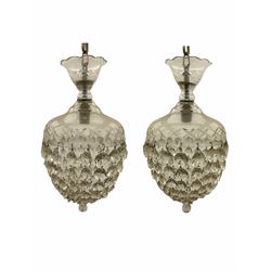 Pair of mid 20th century cut glass chandeliers, basket form