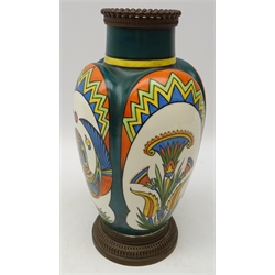  19th century porcelain vase painted in the Egyptian style, arched moulded body with bronze mounts, Sevres type mark, H26.5cm    