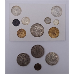  George IV 1821 crown, Queen Victoria 1845 and 1847 crowns and a 'Queen Victoria Type Set' containing various date Veiled Head coins from farthing to crown  