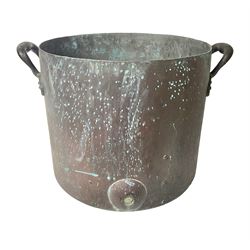 Twin handled copper boiling pan with fitting for a tap, H36cm, D39cm 