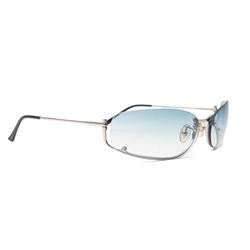 Prada - rimless shield-style sunglasses, with graduated blue smoke lenses, silver-tone metal lower bridge and temples and PRADA lettering to the arms, in original hard case 