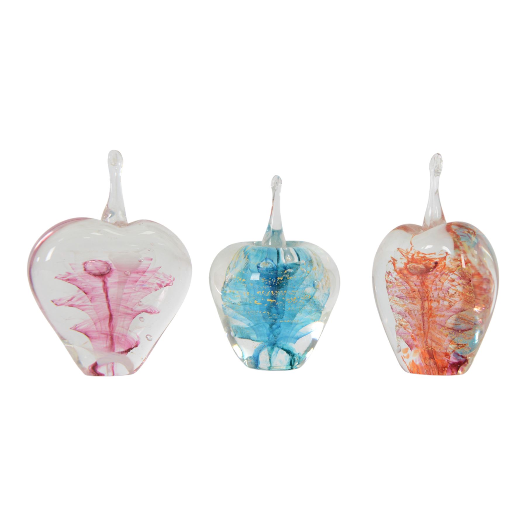 Collection of glass paperweights, including two Avondale glass mushrooms, three Caithness pyramids etc  