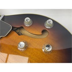 DeArmond Guild Star Fire Custom semi-acoustic guitar c2009 with tobacco sunburst finish and USA DeArmond gold foil pick-ups; serial no.KC9091266; L104cm; in Spider carrying case