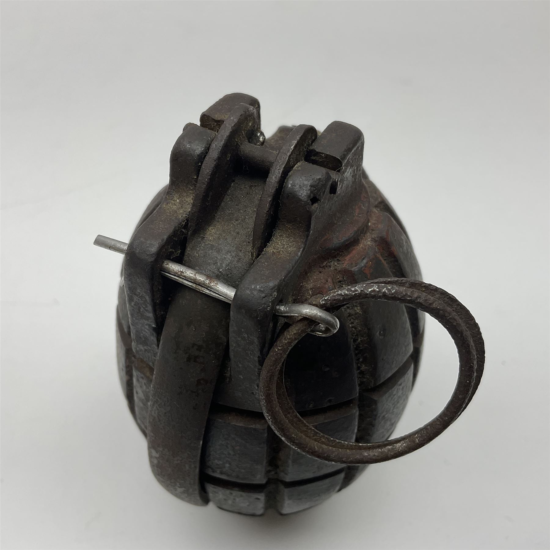 WW1 practice Mills bomb stamped 'A.L. & Co 1917 No.23 Mk.II' H10cm; and reproduction WW2 German stick grenade (2)