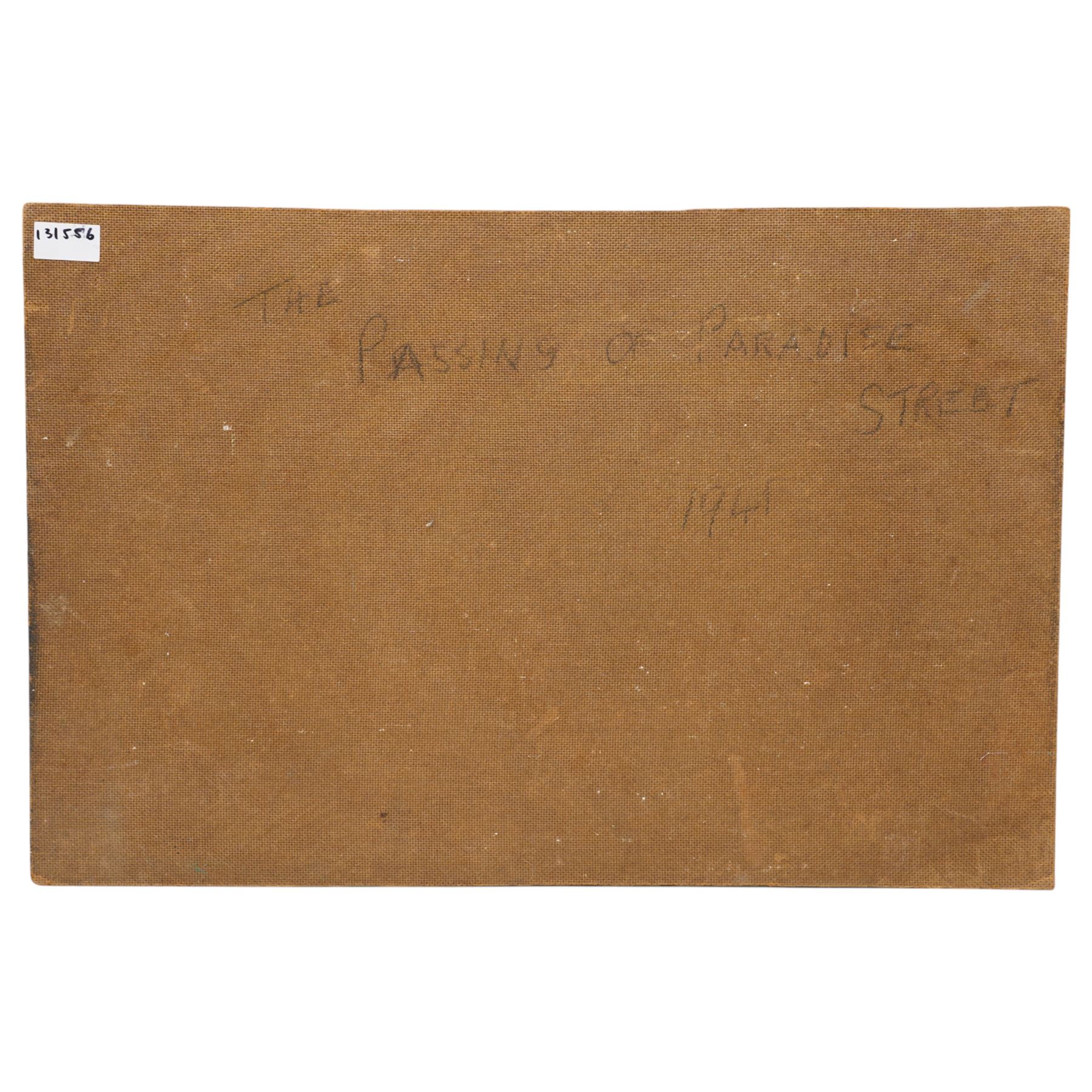 John Gilbey Bowles (British 1929-2011): 'The Passing of Parade Street' - Post WWII Bombing Scene, oil on board signed, inscribed and dated 1941 verso 41cm x 61cm
Notes: Bowes painted this picture at only 12 years of age