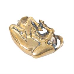 Victorian novelty cast brass inkwell, modelled as a tortoise with hinged brass carapace opening to reveal inkwell recess, L15cm, together with  a brass model of a recumbent water buffalo, L12cm