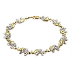  9ct gold diamond set elephant bracelet, stamped 375  
