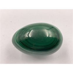 Three malicate specimen eggs, originally part of the collection of the late Stanley J Seeger, largest H7cm