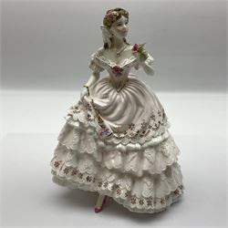 Three Royal Worcester figurines,  The First Quadrille, The Fairest Rose and Queen of Hearts, largest H21cm