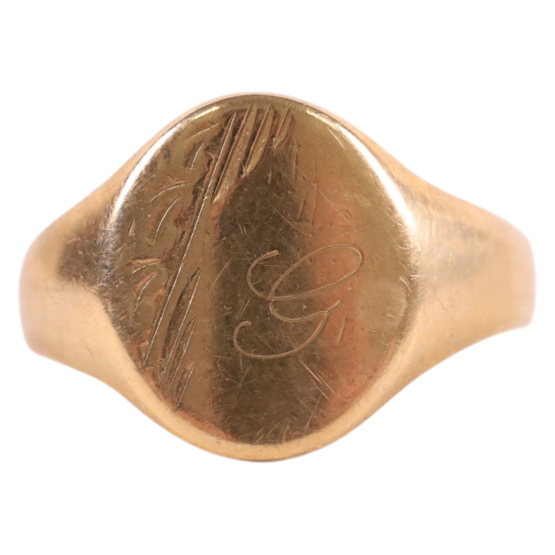 9ct gold signet ring with engraved initial G, hallmarked 
