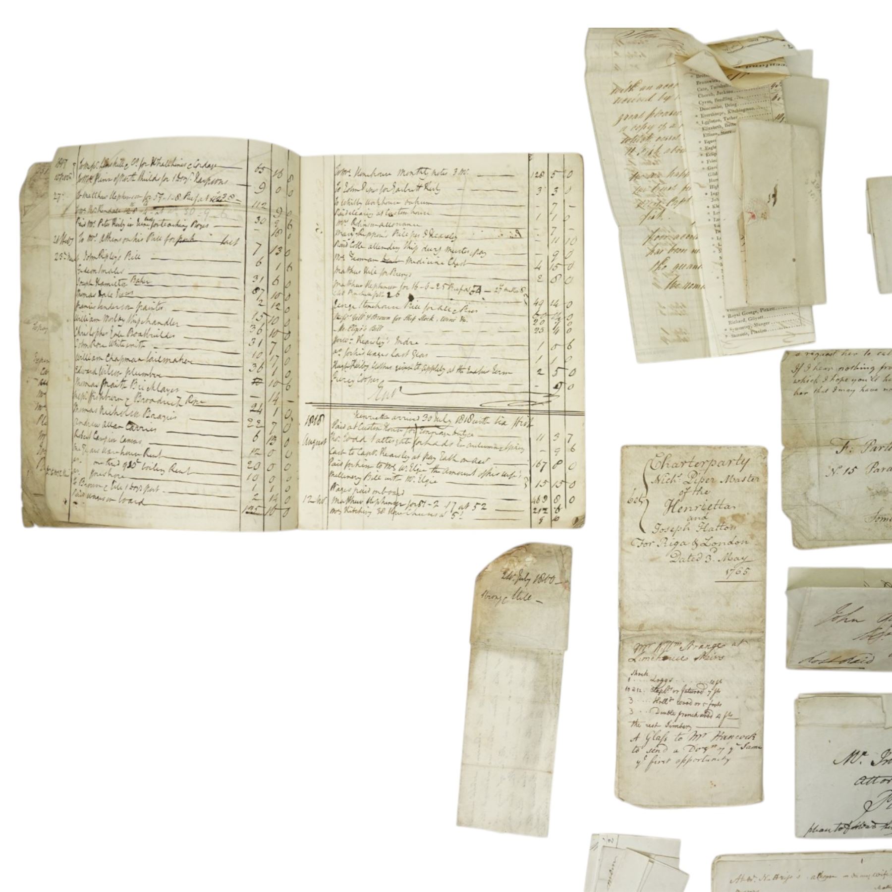 Collection of early 19th century correspondence, bills, accounts etc relating to John Piper of Pickering and the fishing boat Henrietta and other matters at Whitby, Charterparty agreement between Nicholas Piper, Master of the Henrietta and Joseph Hatton 1765 and other documents