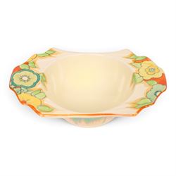 Clarice Cliff Joanquil pattern, Daffodil shape grapefruit bowl, circa 1933, with Bizarre a...