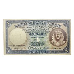 National Bank of Egypt 8th October 1936 one Egyptian pound note 'J/26 004587'