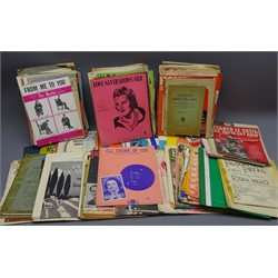  Quantity of sheet music, early 20th century to 1960s/70s, including Beatles, Cliff Richard, Dusty Springfield, Petula Clark, Vera Lynn, Gracie Fields, Bing Crosby, Disney, WW2, film scores etc, over three hundred pieces, many with decorative front covers  