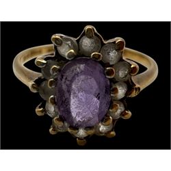 Two gold paste stone set full eternity rings and two gold cluster rings, all 9ct