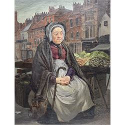 English School (19th century): 'The Vegetable Stall - Dovecot Street Stockton', oil on canvas unsigned, titled verso 44cm x 34cm