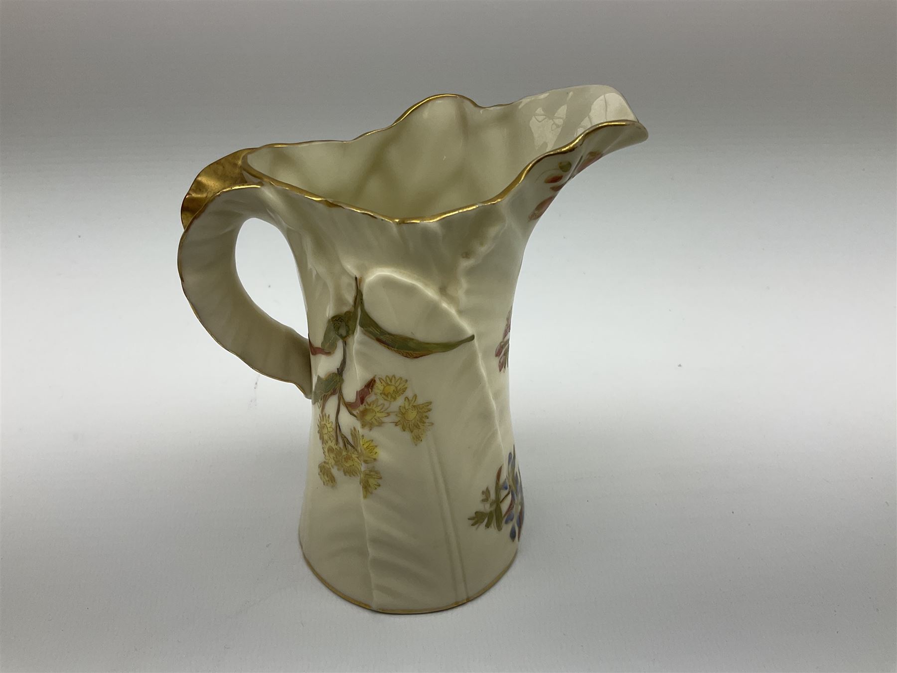 Royal Worcester Blush Ivory Jug Of Squat Lobed Form Painted With Floral 