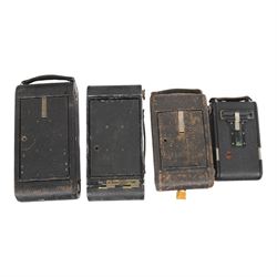 Four Eastman Kodak Co. folding cameras, comprising No. 3-A Folding Autographic Brownie, No. 3-A Folding Pocket Kodak model B-4, No. 1 Kodak Junior and No. 3  Folding Pocket Kodak model C